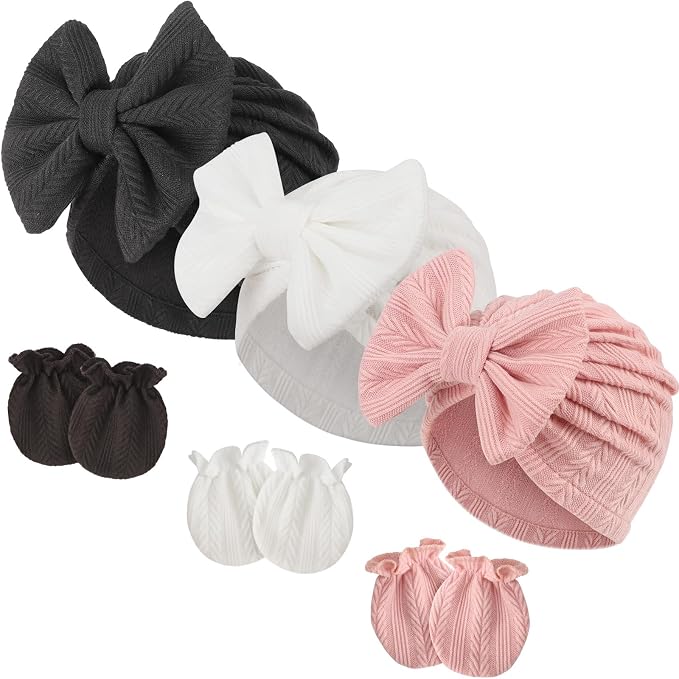 BQUBO Newborn Girls Hats Baby Hat and Mittens Set Infant Caps Bow Hospital by DRESHOW