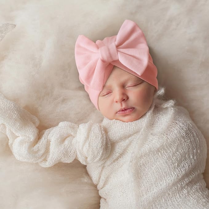 BQUBO Newborn Girls Hats Baby Hat and Mittens Set Infant Caps Bow Hospital - Image 4