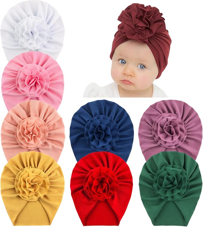 inSowni 8 Pack Solid Nursery Hospital Turban Hat Cap Beanie Bonnet by inSowni