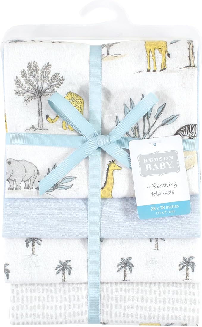Hudson Baby Unisex Baby Cotton Poly Flannel Receiving Blankets, Boy Safari World - Image 2