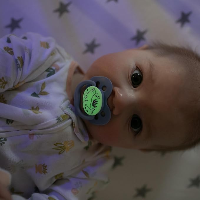Dr. Brown's Advantage Glow-in-the-Dark Baby Pacifier, Fully Symmetrical Soother with Soft Silicone Bulb, Lavender Love-Coral Ocean, 0-6m, BPA Free, 4 Pack