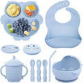 Baby Weaning Set, Silicone Baby Feeding Set(10 Pcs), Toddler Weaning Set with Adjustable Bib, Suction Bowl, Plate, Fork, Spoon, Water & Snack Cup Kit, Baby Led Weaning Kit for Babies and Kids