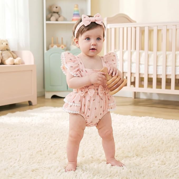Baby Girl Summer Clothes Infant Girls Romper Dress | Ruffle Sleeve, Cotton Linen - Image 2