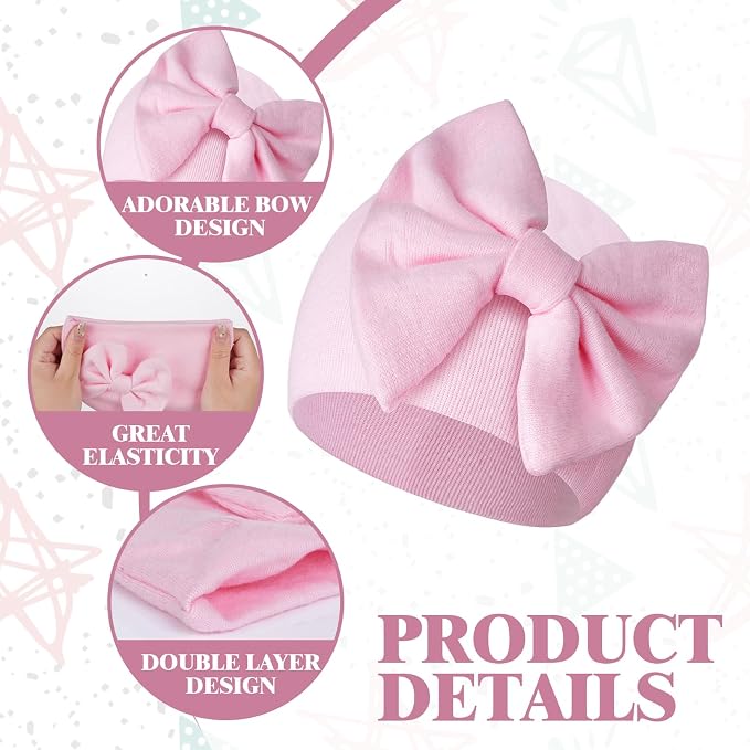 4Pack Newborn Baby Hats and Mittens Set Cotton Bow Infant Caps Gloves Warm Knit - Image 3
