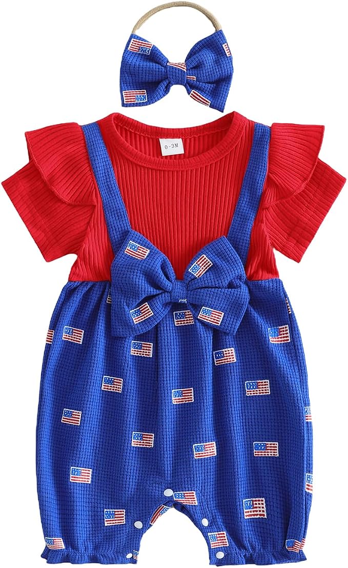 YINGISFITM Newborn Baby Girl Summer Clothes Short Sleeve Bubble Romper Bow by YINGISFITM