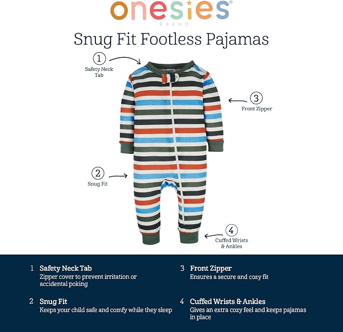 Onesies Brand Baby Boys' 3-pack Snug Fit One-piece Cotton Pajamas - Image 6