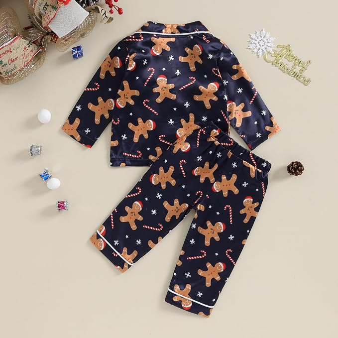 Kids Baby Girl Boy Satin Pajamas Set Button Down Sleep Shirt Top+Long Pants - Image 2