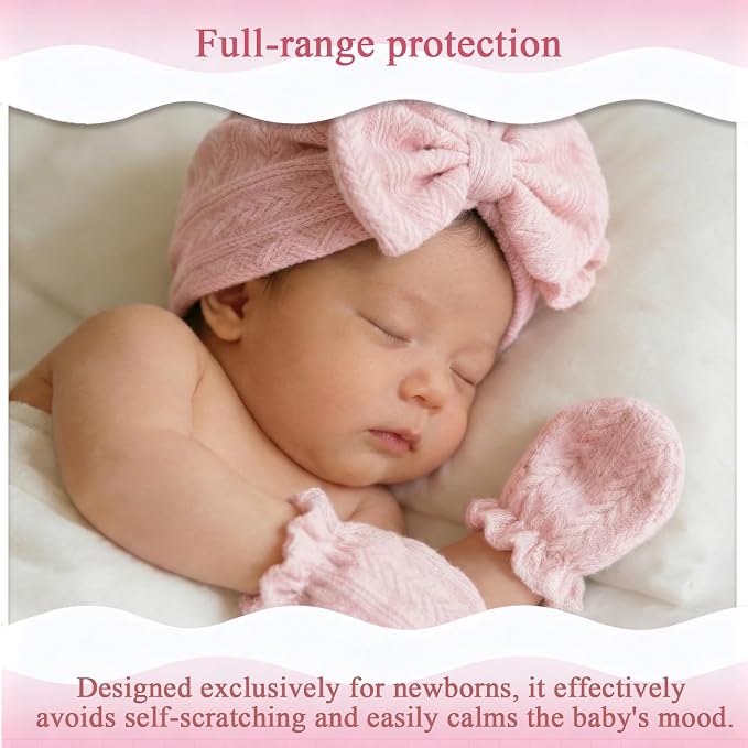 Newborn Baby Girl Hats Mittens Set Cotton - Image 5