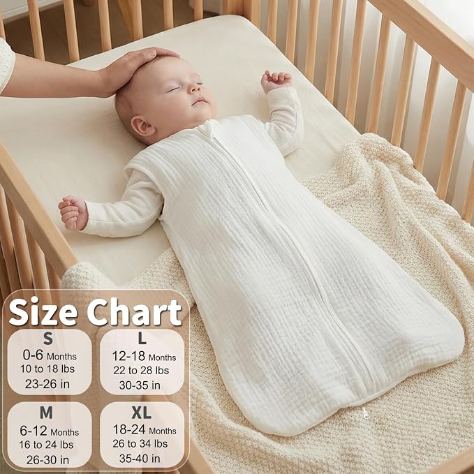 BSTOPPT 2 Pack Baby Sleep Sack 0-6 Months 100% Organic Cotton Muslin Baby - Image 6
