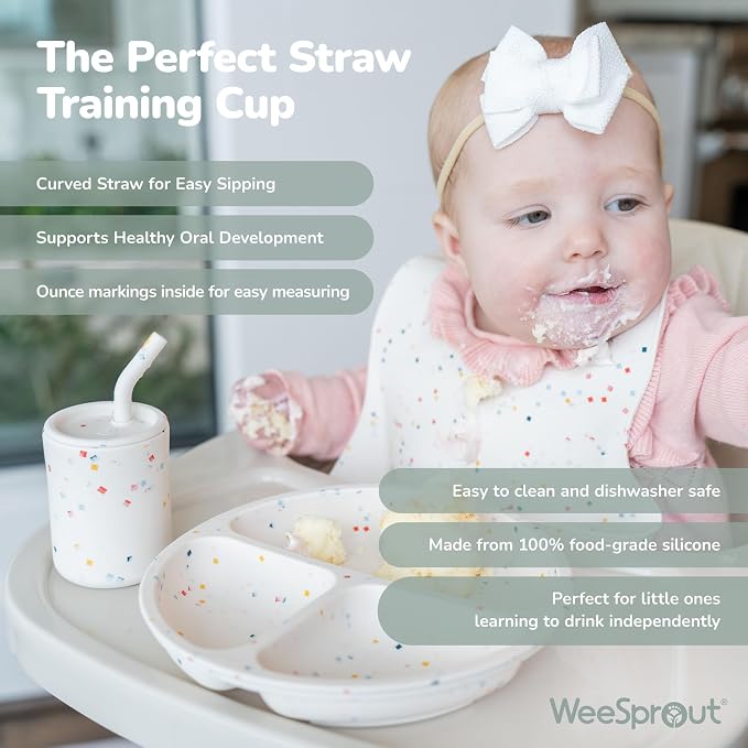 WeeSprout Baby Led Weaning Bundle, Silicone Suction Bowl, Bib & Cup, Develops - Image 6
