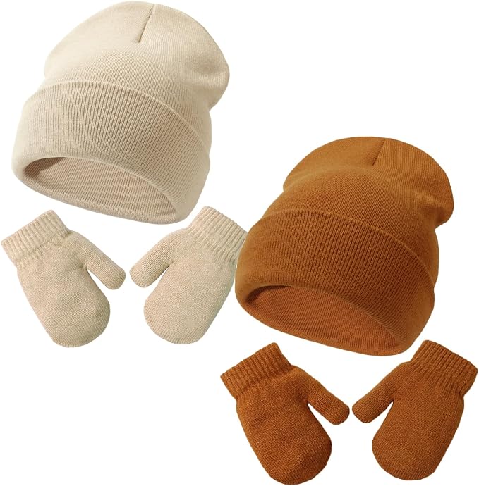 Baby Beanie Hat Gloves Set, Kids Winter Warm Knit Hat by DANMY