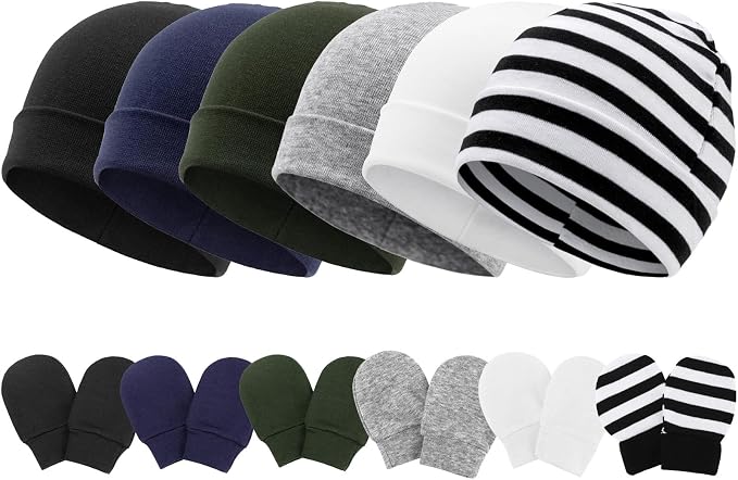 Newborn Baby Hats and Mittens Set Infant Beanie Cap Toddler Gloves Newborn by AQOKKA