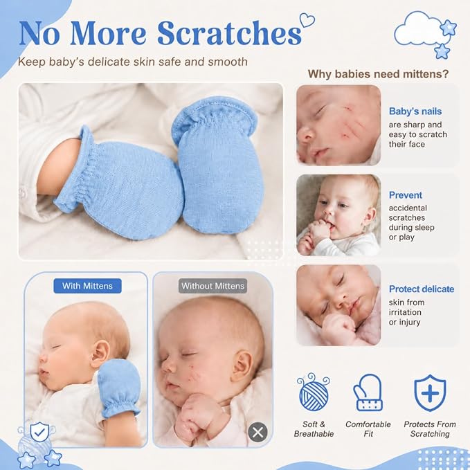 Syhood 6 Pairs Newborn Baby Mittens Cotton No Scratch Infant Gloves Elastic - Image 7
