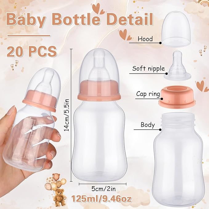 TrelaCo Bottle Chug Baby Shower Game 20 Pcs Baby Bottles Shower Favor with 1 Classic Theme Sign for Gender Reveal Party Supplies Gifts(Brown)
