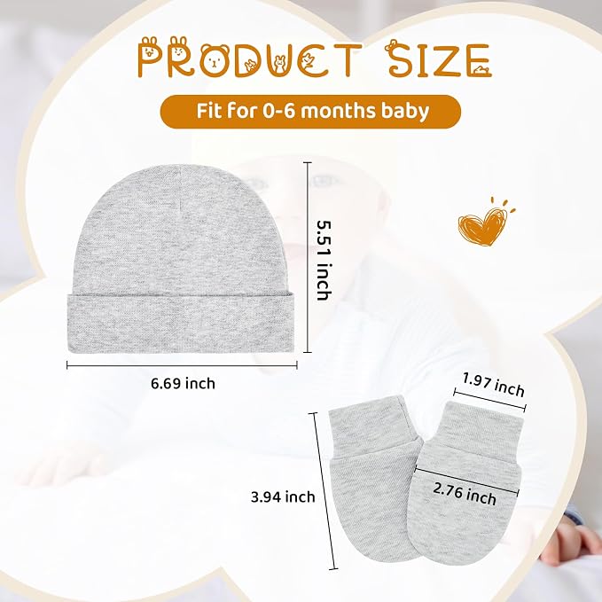 Century Star Cotton Newborn Baby Beanie Hats and Mittens Set Infant Hats - Image 7