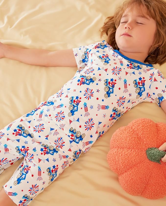 babee Reshinee Bamboo Viscose Toddler Boys Pajamas Set, Short Sleeve Kids - Image 2