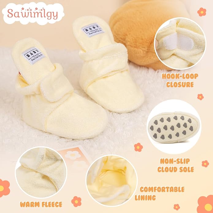 Sawimlgy Newborn Infant Baby Girl Boy Cotton Booties Stay On Sock Slippers Soft - Image 5