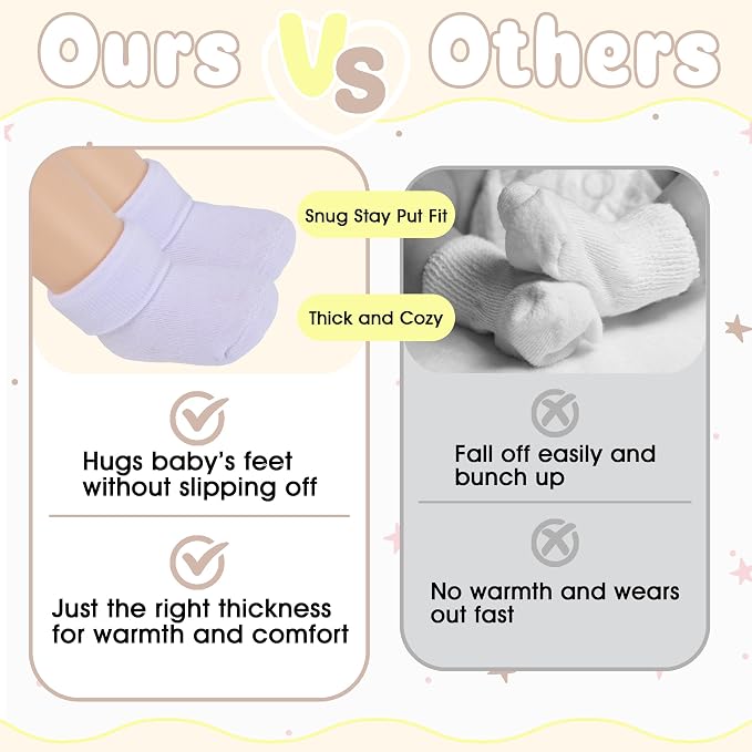 8 Pairs Newborn Socks Thick Cotton Terry Turn Cuff Baby Socks 0-6 Months Cute - Image 3
