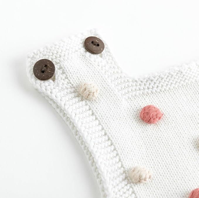 Simplee kids Baby Girl Romper, Sleeveless Pompoms Square Neck | Soft Breathable - Image 5