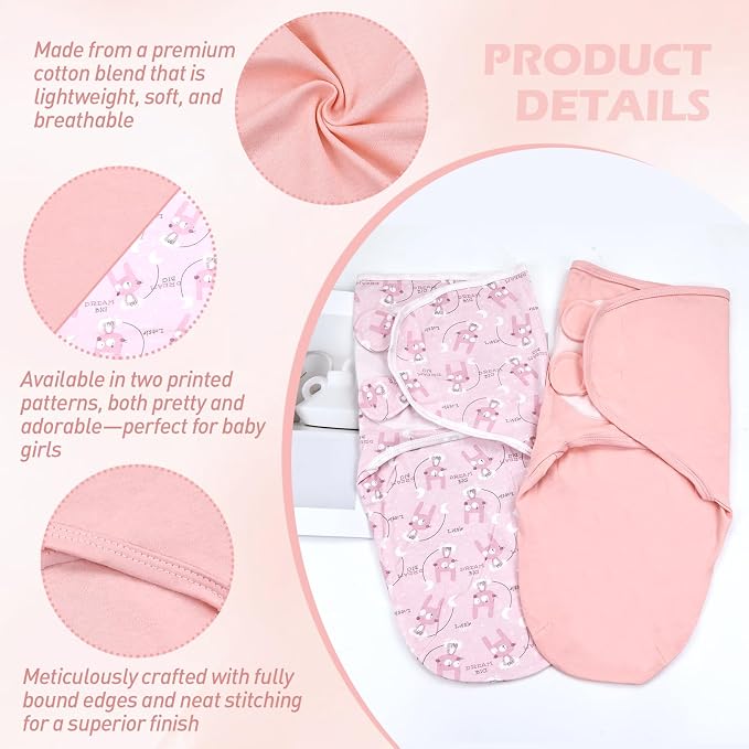 Dizila 2 Sets Adjustable Soft Cotton Blend Newborn Infant Baby Girl Receiving - Image 3