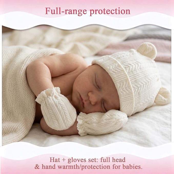 Newborn Baby Girl Hats Mittens Set Cotton - Image 3