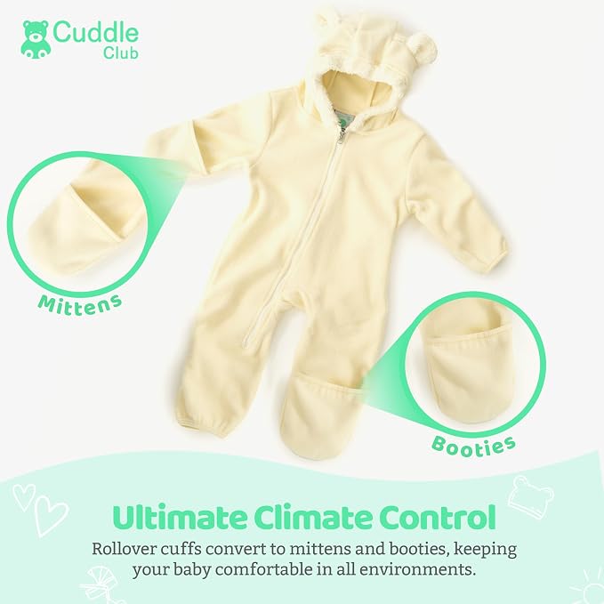 Cuddle Club Fleece Baby Bunting Bodysuit Hoodie, Newborn - Image 3