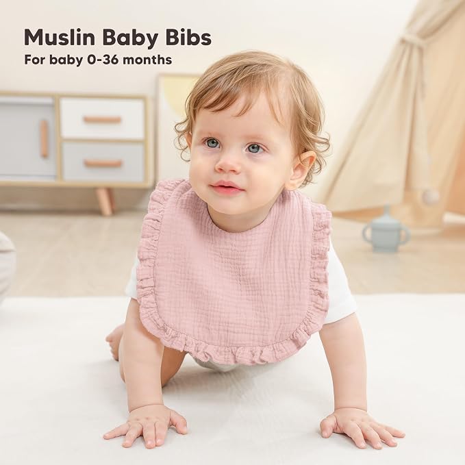 Bearmoss 6 Pack Baby Girl Bibs for Newborn, Muslin Bibs - Image 2
