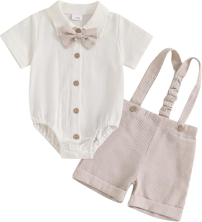 PUHHAPIEY Baby Boy Gentleman Wedding Outfit Dress Romper Suspender Pants | 0 3 by PUHHAPIEY