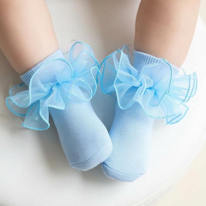 Baby Girl Ruffle Socks Cute Infant Lace Frilly Fancy Dress Socks - Image 5