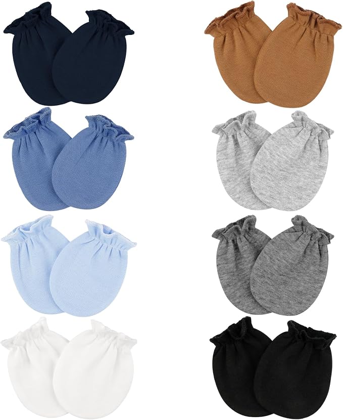 8 Pairs Baby Mittens Newborn No Scratch, Cotton Infant Gloves 0-6 Months | Soft by Hoiny