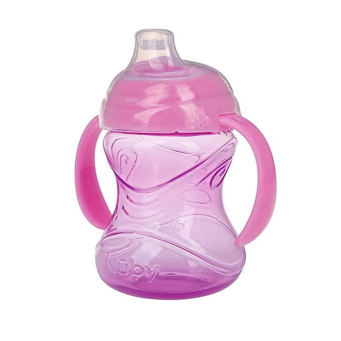 Nuby Clik-It Grip N' Sip Soft Spout No-Spill Training Sippy Cup with Handles -10 oz - 4+ Months - Aqua/Purple/Pink (Pack of 36)