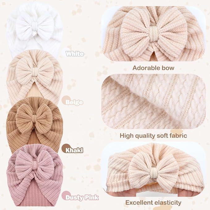 Cinaci 4 Pieces Baby Girls Turban Hats - Image 3