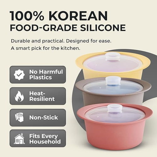 20oz Platinum Silicone Microwave Steamer Pot with Handle & Lid - Korean 100% Food-Grade Steamer Bowl, Heat-Resistant Cooker with Steam Holes, Easy Clean, Dishwasher Safe, Taupe Brown