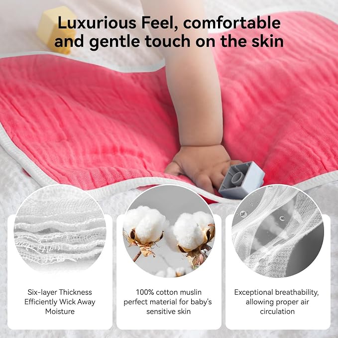 Muslin Burp Cloths Large Pack of 10 Extra Absorbent and Soft 6 Layers 20 by 10 - Image 5