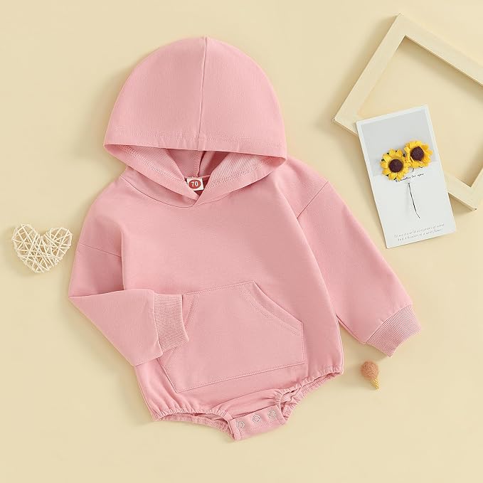 Newborn Baby Boy Girl Hoodie Sweatshirt Romper Long Sleeve Bubble Bodysuit - Image 2