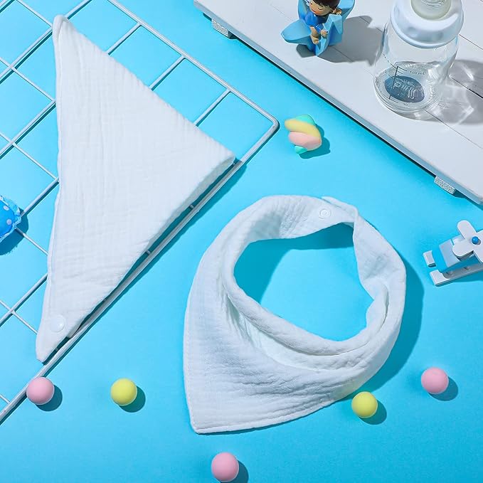 Giegxin 30 Pcs Muslin Baby Bibs White Bandana Drool Unisex Girls Boys Triangle Soft Absorbent Solid Colors Adjustable Newborn Bibs Set for Baby Infants Toddlers Teething Drooling Feeding
