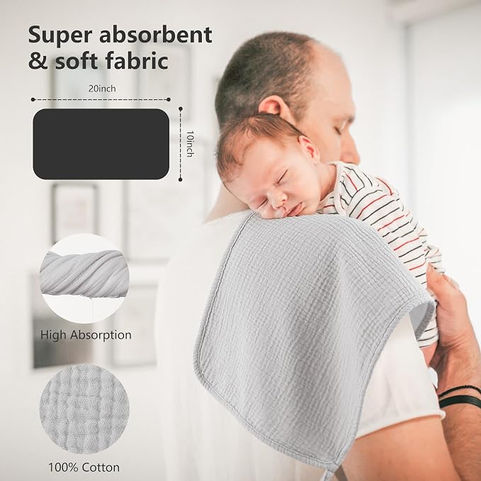 Bearmoss Muslin Burp Cloths, 100% Cotton Baby Burping Clothes, Large Extra Soft - Image 5