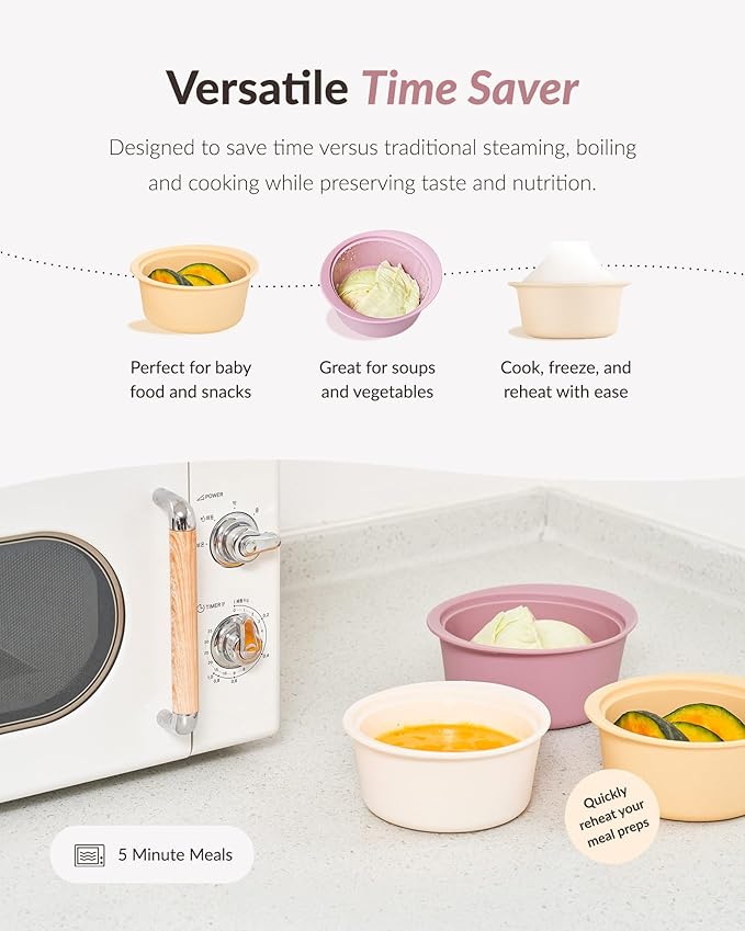 Moyuum Silicone Microwave Steamer | Made in Korea, Baby Food Maker Bowl with Lid, Egg and Vegetable Steam Cooker, Japanese Donabe Inspired Cooking Pot, Dishwasher Safe (Small, Mustard)