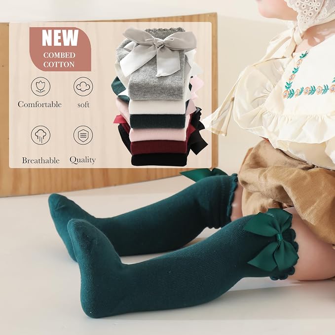 Baby Knee High Socks Newborn Ruffle Bow Socks Infant Long Sock Toddler Girls - Image 2