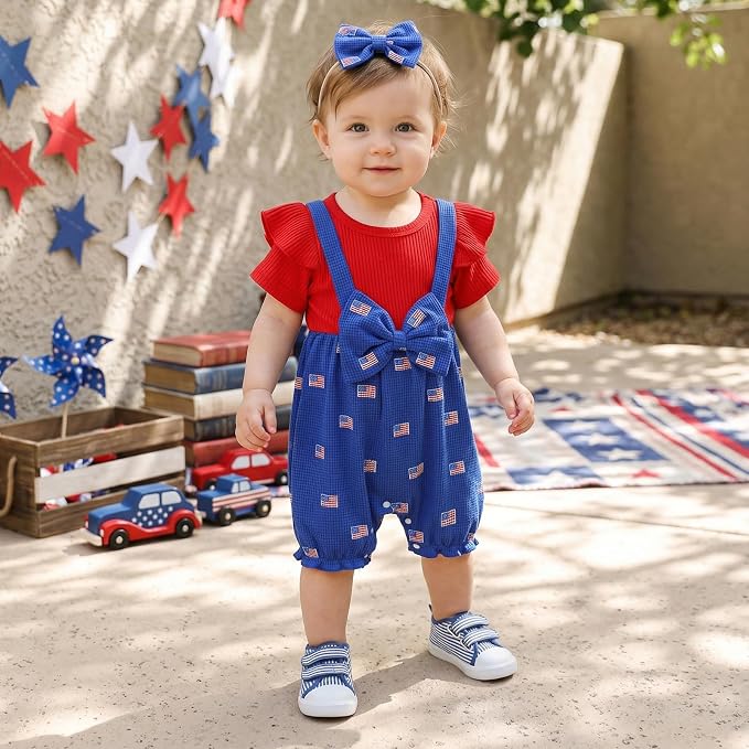 YINGISFITM Newborn Baby Girl Summer Clothes Short Sleeve Bubble Romper Bow - Image 4