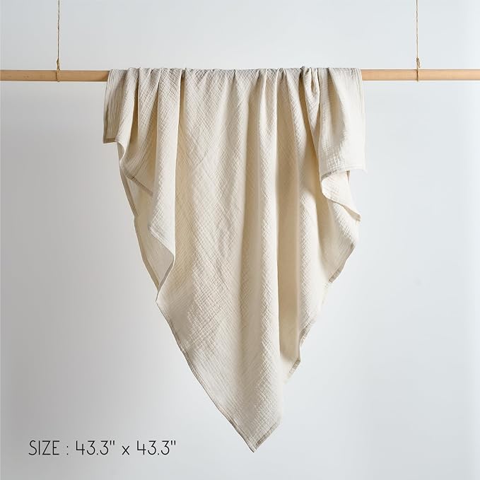 Meracorallo Muslin Swaddle Blanket, 100% Cotton Receiving Blanket, Cream | Soft - Image 8