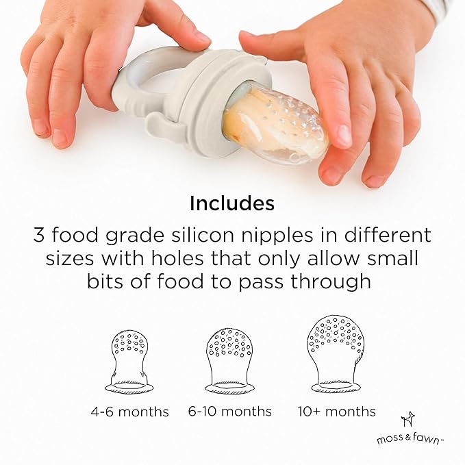 Moss and Fawn Forage Feeder - Soothing Silicone Frozen Breast Milk Popsicle & Baby Food Teething Toy, Pacifier, Fruit Feeder, & Teether - BPA, PVC & Phthalate-Free - Ecru