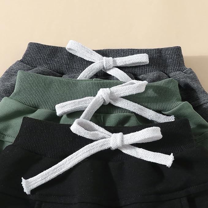 Sejardin Toddler Baby Boy Girl Pants 3 Pack Solid Color Elastic Waist Jogger Sweatpants Newborn Infant Casual Bottoms