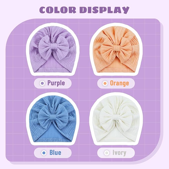 Cinaci 4 Pieces Baby Girls Turban Hats - Image 4
