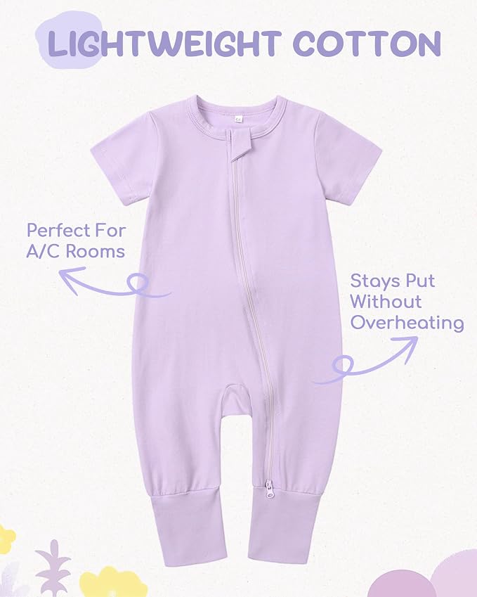 Baby Boy Girl Infant Rompers Short Sleeve Cotton Zipper Footless Summer - Image 2