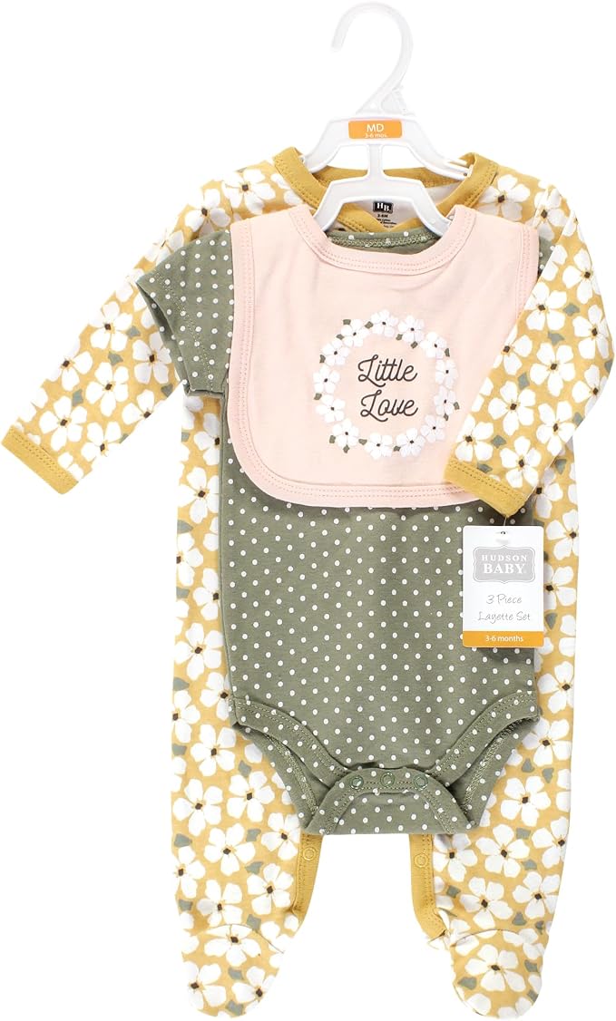 Hudson Baby Unisex Cotton Sleep and Play, Bodysuit and Bandana Bib Set - Image 2