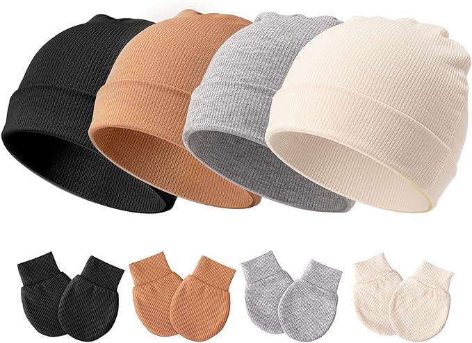 BQUBO Baby Hats and Mittens Infant Cotton Beanie Gloves No Scratch Set Newborn by DRESHOW
