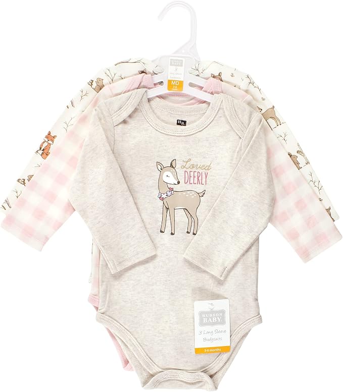 Hudson Baby Baby Girls' Cotton Long-sleeve Bodysuits 3-pack - Image 2
