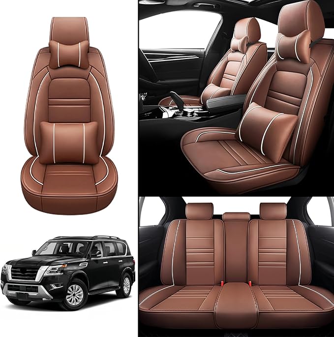 Car Seat Covers for Nissan Car Armada 2004-2024 | 5-Seats Seat Covers, Waterproof Seat Protectors, Automotive Seat Covers (Full Set with Pillow,Coffee)
