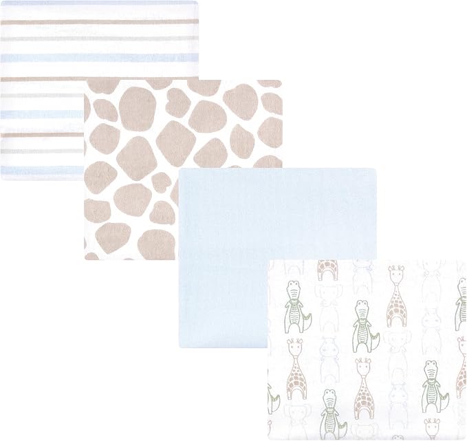 Hudson Baby Cotton Flannel Receiving Blankets 4-Pack, Modern Safari Friends by HudsonBaby